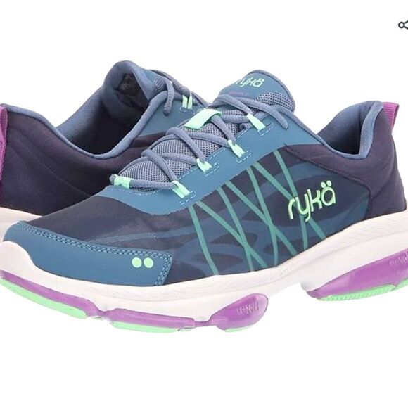 NEW Ryka Blue Grey Lime Green Declare Xt Sneaker Arch Support Running Shoes 7 - Picture 1 of 8